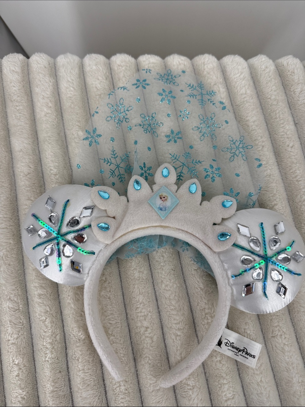 Disney Parks Minnie Ears Elsa Snowflake Headband - Light Blue & White